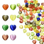 39pcs 10mm Mixed Colors Cat's Eye Heart Stone Loose Gemstone Beads Semi-Precious Craft Supplies for DIY Jewelry Making - color: Heart10mm Mixed Colors