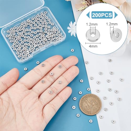 UNICRAFTALE About 200pcs Disc Spacer Beads 4mm Stainless Steel Flat Round Beads Metal Bead Spacers Finding for DIY Beading Jewelry Making, Hole 1.2mm - size: 1.2mm Hole