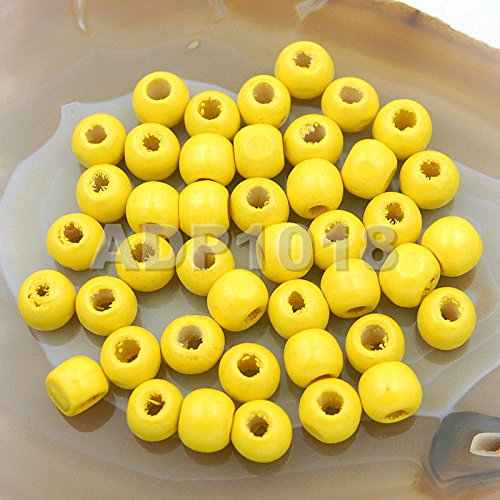 AD Beads Wood Spacer Loose Wooden Craft Beads Big Hole Beads Assorted for Necklace Bracelet Craft Making Decoration (8x10mm 200pcs, Yellow) - color: Yellow, size: 8x10mm 200pcs