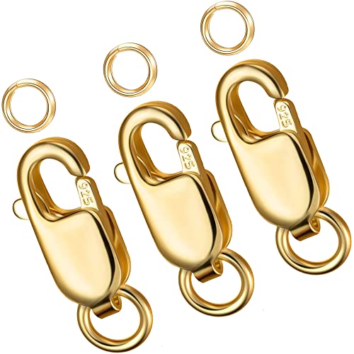 Dailyacc 925 Sterling Silver Lobster Clasp with Closed Jump Rings Gold Necklace Clasps and Closures for Jewelry Bracelet Extender,Made in Italy - color: 3pcs Gold, size: 0.39IN/10MM