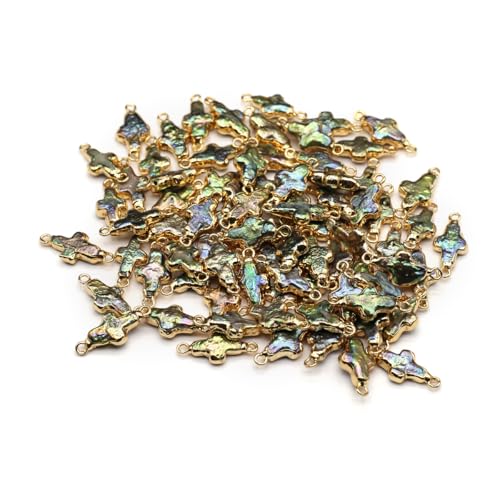 Pearl Connectors,5 Pcs Natural Freshwater Pearl Links Pendant Connectors with Golden Edge Wrapped Iron Findings Connectors Charms for Jewelry Making DIY Handmade Accessories - color: 14X20-15X22 mm