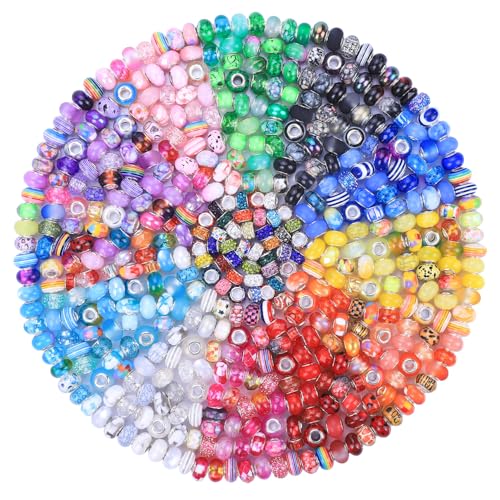 224 Pieces Large Hole Fairy Wand Garden Beads, Assorted European Craft Beads Mixed Color Lampwork Spacer Beads,European Large Hole Beads for DIY Jewelry Making Supplies (14 Style) - color: 14 Style