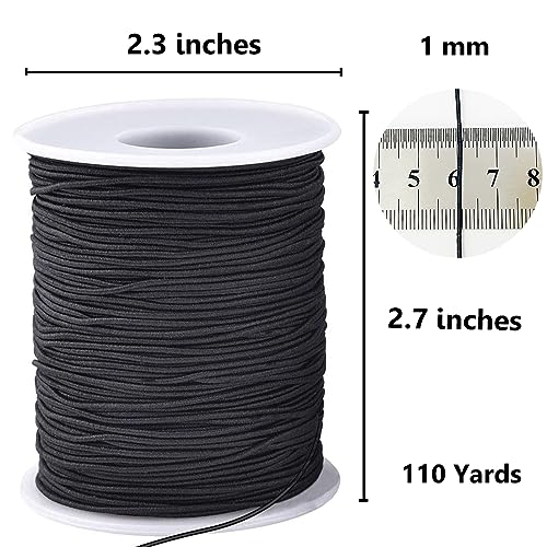 LUSTEMBER Elastic String for Bracelets, 1 mm x 110 Yards Sturdy Stretchy Elastic Cord for Jewelry Making, Necklaces, Beading - Black - size: Black