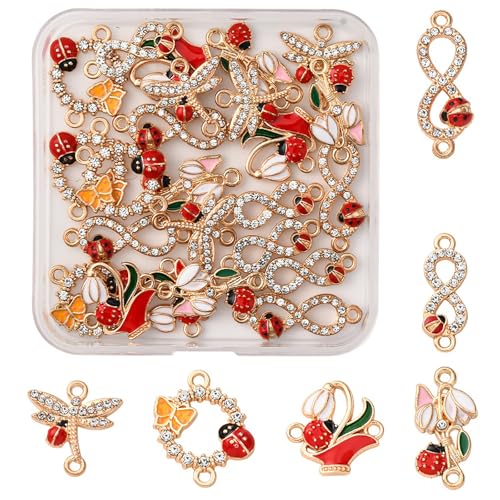 Assorted Metal Connectors Pendants Charms for Jewelry Making with Double Loops Flower Evil Eyes Butterfly Heart Cross Links Golden Pendants for Necklaces Bracelets Earrings - color: Animal Flower - 24Pcs