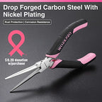 WORKPRO 6-Piece Mini Pliers Set, Needle Nose, Long Nose, Bent Nose, Diagonal, End Cutting and Linesman, for Crafts Work, Electronic Repair, with Pouch - Pink Ribbon - color: Pink
