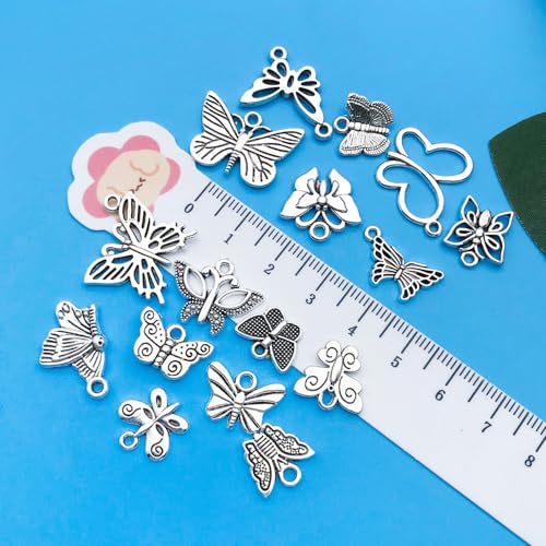 Youdiyla 144Pcs Ancient Silver Butterfly Series Pendant Jewelry Making DIY Keychain Earrings Pendant Various Design Charms for Jewelry Making Bracelets Necklace (SN10) - color: SN10
