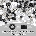 1100pcs Pony Beads,Friendship Bracelet Beads,Halloween Beads,Pony Beads for Bracelets,Beads for Braids,Cool Beads,Bulk Beads for Jewelry Making,Mixed Beads,Black White Beads - color: black white beads
