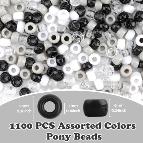 1100pcs Pony Beads,Friendship Bracelet Beads,Halloween Beads,Pony Beads for Bracelets,Beads for Braids,Cool Beads,Bulk Beads for Jewelry Making,Mixed Beads,Black White Beads - color: black white beads