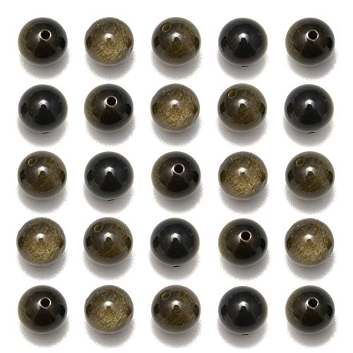 NCB 100pcs Black Golden Obsidian 6mm Gemstone Beads for Jewelry Making Natural Semi Precious Round Smooth Stone Spacer Beads, Ideal for Necklaces Bracelets, 5A Grade, 100 Beads - color: Black Golden Obsidian, size: 6mm 100beads