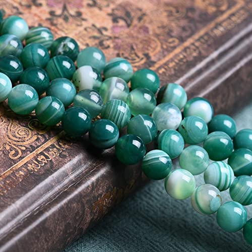 62Pcs Natural Crystal Beads Stone 6mm Green Stripe Onyx Agates Gemstone Round Loose Energy Healing Beads for Bracelet Necklace Earrings Jewelry Making - color: Green, size: 6MM