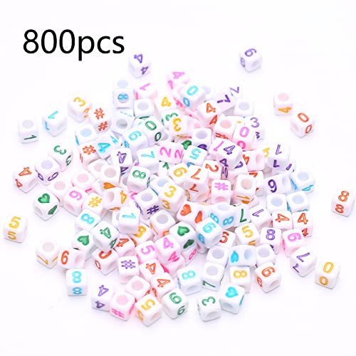 ToBeIT 800pcs Number Beads Acrylic Cube Beads Alphabet Square Letter Beads for DIY Key Chains Bracelets Necklace Jewelry Making (White-Color) - color: white-color