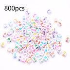 ToBeIT 800pcs Number Beads Acrylic Cube Beads Alphabet Square Letter Beads for DIY Key Chains Bracelets Necklace Jewelry Making (White-Color) - color: white-color