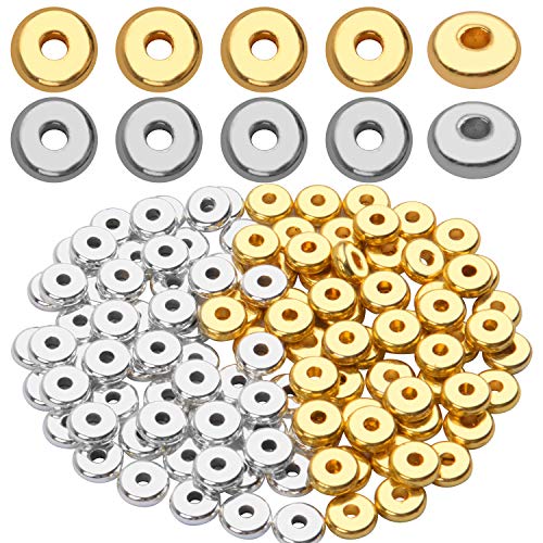 200pcs 8mm Flat Round Rondelle Spacer Beads Disc Spacers Loose Beads Jewelry Metal Spacers for DIY Bracelet Necklace Crafts,Gold and Silver - color: Gold and Silver