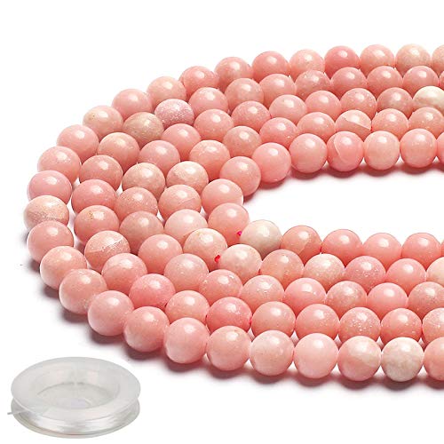 70PCS Natural 8MM Healing Gemstone, Peruvian Pink Opal Energy Stone Round Loose Beads, Semi-Precious Crystal Beads with Free Elastic String for Jewelry Making DIY - color: Peruvian Pink Opal