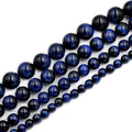 AD Beads Natural Tiger's Eye Gemstone Smooth Round Beads 7.5" Strand (6mm, Sapphire) - color: Sapphire, size: 6mm