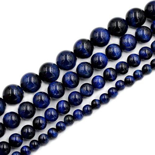 AD Beads Natural Tiger's Eye Gemstone Smooth Round Beads 7.5" Strand (8mm, Sapphire) - color: Sapphire, size: 8mm