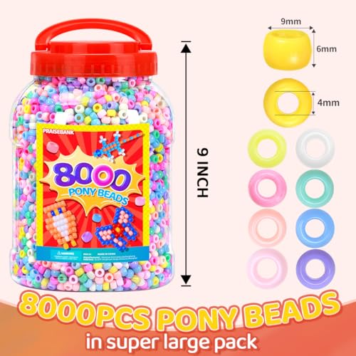 Praisebank Pony Beads, 8000pcs 6x9mm, Wholesale Beads, Bracelets Jewelry Making, Arts & Crafts(Candy) - color: Candy, size: King Size