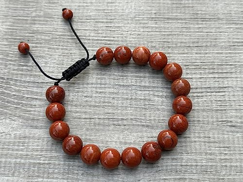 GAF TREASURES Grade A ++ Gemstone Round Bead Adjustable Bracelet 10mm, Genuine Crystal Bead Bracelet, Gift for Men & Women - color: Red Jasper