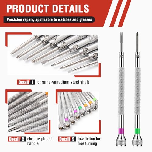 Chumia 8 Pieces Precision Watch Screwdriver Set, 1.4-2.0 mm Micro Jewelers Repair Screwdriver Set for Eyeglasses Jewelry Work, Electronics Repair(Flathead, Phillips) - size: 1.4-2.0 mm, style: Flathead, Phillips