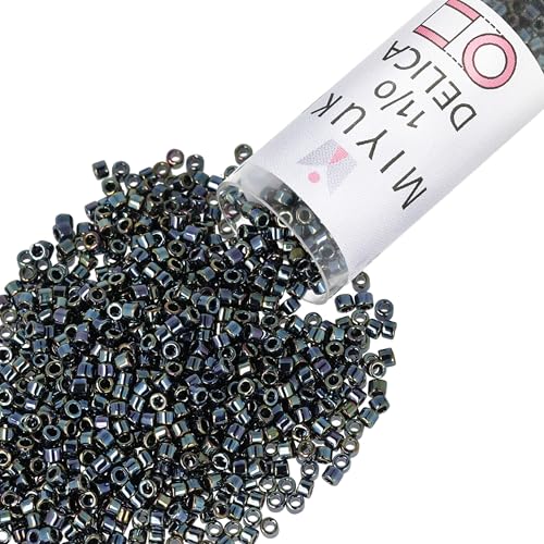 Miyuki Delica Seed Beads – Size 11/0 (1.6 mm), DB0006, Gunmetal Iris, 7.2 g, Approx. 1440 Beads, Made in Japan - color: DB0006 - Gunmetal Iris