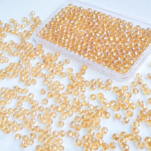500Pcs 6mm Crystal Glass Beads for Jewelry Making Beads for Bracelets Necklace Pendants Making Supplies(Gold Champagne) - color: Golden champagne, size: 6mm 500pcs