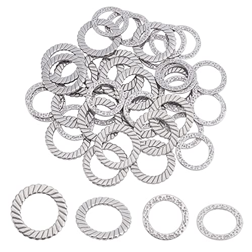 UNICRAFTALE 40pcs 2 Sizes 304 Stainless Steel Connecting Rings with Uneven Pattern Metal Ring with Color Stainless Steel Laser Cutting Connecting Rings Metal Loose Ring for Jewelry Making 15/18mm Long - size: 15/18mm