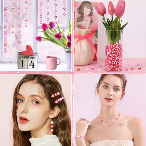 Augshy 700Pcs Heart Beads,Valentines Day Red Pink Heart Pony Beads for Jewelry Making Party Decoration Necklace Bracelets Earrings Hair Beads DIY Crafts Supplies - style: Heart Shaped Style