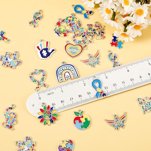 MARFOREVER 40Pcs/20 Pairs Autism Awareness Charms, Autism Charm for Jewelry Making, Autism Alloy Puzzle Pendants for Bracelet Necklace Earrings Making Accessories Autism Awareness Stuff - style: Autism Awareness
