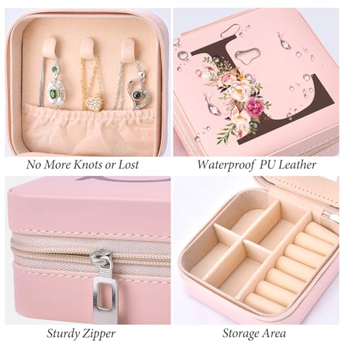 Preppy Travel Jewelry Gifts for Teen Girls, Travel Jewelry Box Personalized Christmas Gifts Stocking Stuffers for Women, Fashion Travel Essentials Trendy Stuff Easter Basket Stuffers, Initial L - style: L