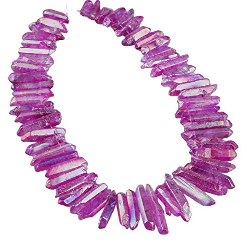 rockcloud Natural Rock Crystal Points Titanium Coated Clear Quartz Sticks Spikes Top Drilled 15 inch Strand,Fuchsia - color: #4-Fuchsia(Polished)