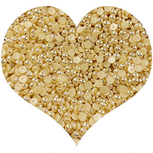 1000pcs 5mm Half Pearl Beads Flatback Pearl Beads Half Round Plastic Pearls for Crafts Scrapbooking Embellishment Nail Art(Champagne AB) - color: Champagne AB, size: 5mm