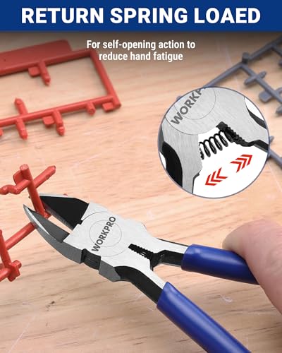 WORKPRO 6 Pack Wire Cutters, 6 Inch Precision Flush Cutters, Spring Loaded Side Cutting Pliers, Sharp Diagonal Cutters for Crafts, Jewelry Making, Electronics