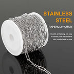 16.4 Feet Silver Stainless Steel Chain Bulk Embossed Paperclip Chain for Jewelry Making Soldered Oval Necklace Chain Roll with Lobster Clasps and Jump Rings Jewelry Supplies DIY Craft - color: Embossed Paperclip Silver