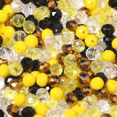 Songxi 200pcs 8mm Yellow Glass Beads for Jewelry Making,5 Style 3 Size Crystal Beads for Bracelets Jewelry Making, Spacer Beads for Keychain Making Necklace Earring DIY Arts and Crafts - color: Yellow, size: 8mm