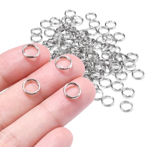 CooBigo 100pcs 8mm Mini Split Ring for Jewelry Making, Double Loops Round Split Jump Rings Necklaces Bracelets Earrings Metal Tiny Keychains Key Rings for Pet Collar Tag DIY Craft Accessories - color: 8mm Outter Dia.; 6.4mm Inside Dia. Silver