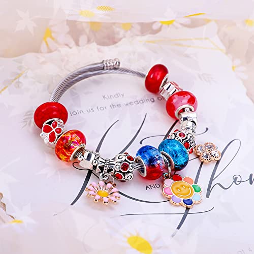 European Large Hole Spacer Charm Fairy Wands Rhinestone Craft Beads for DIY Bracelet Jewelry Making (Red) - color: Red