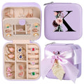 AYGXU Travel Jewelry Box for Women and Girls - Small Case With Initial A-Z - Teacher Gifts - color: purple, size: K