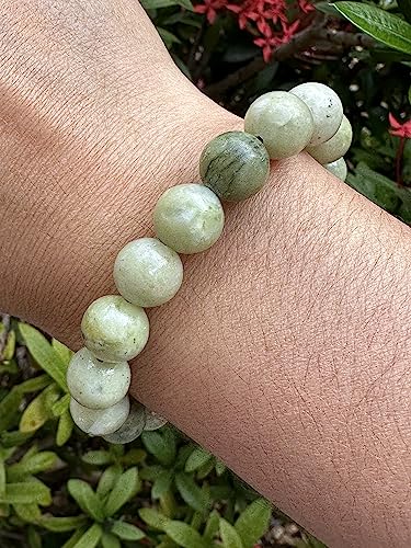 GAF TREASURES Grade A ++ Gemstone Round Bead Adjustable Bracelet 10mm, Genuine Crystal Bead Bracelet, Gift for Men & Women - color: Chinese Jade