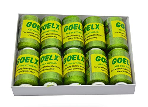 Goelx Silk Thread by Shade No for Jewelry, Tassel Making, Embroidery, Crafts, Shiny Soft Thread Spools - Green - 161 D - color: Green - 161 D