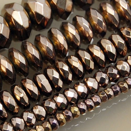 AD Beads Hematite Gemstone Smooth or Faceted Rondelle Spacer Beads 16" 3mm 4mm 6mm 8mm 10mm (2x4mm, Metallic Copper (62 Faceted)) - color: Metallic Copper (62 Faceted), size: 2x4mm