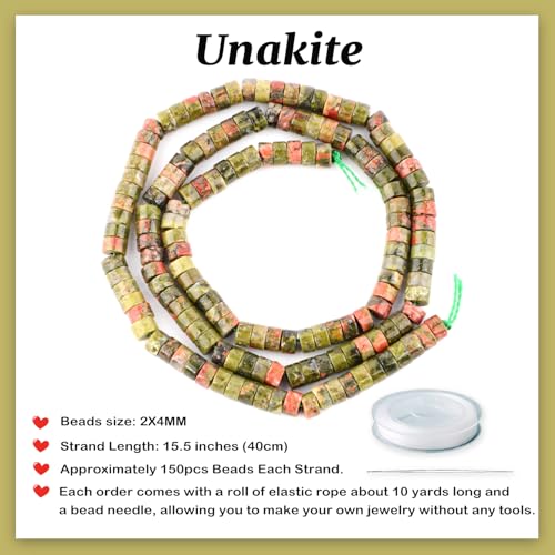 Natural Unakite Heishi Spacer Beads Loose Semi Precious Flat Round Gemstone Disc Shape Stone for Beading Jewelry Making 4x2mm 15.5" - color: Unakite