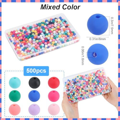 1 Box 500Pcs 8mm Matte Beads Round Acrylic Beads Opaque Frosted Colorful Ball Bubblegum Rubberized Imitated Silicone Smooth Loose Spacer Bead for Jewelry Making Bracelet Necklace DIY Crafts - color: Colorful