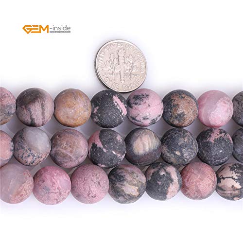 GEM-Inside 12mm Natural Stone Black Rhodonite Frosted Matte Unpolished Round Beads for Jewelry Making Strand 15 inch - color: Black Rhodonite, size: 12mm