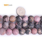 GEM-Inside 12mm Natural Stone Black Rhodonite Frosted Matte Unpolished Round Beads for Jewelry Making Strand 15 inch - color: Black Rhodonite, size: 12mm