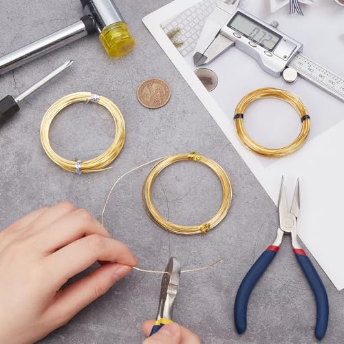 PH PandaHall 3 Sizes Brass Craft Wire 88.59 Feet Square Copper Beading Wire Jewelry Wire 20/22/26 Gauge(0.8/0.6/0.4mm) Dead Soft Copper Wire for Wire Wrapping Jewelry Craft Making, Gold