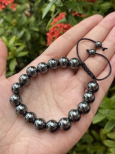 GAF TREASURES Grade A ++ Gemstone Round Bead Adjustable Bracelet 10mm, Genuine Crystal Bead Bracelet, Gift for Men & Women - color: Hematite