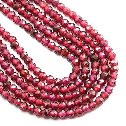 2 Strands Natural Stone Beads Garnet Gemstone Faceted Loose Beads for Jewelry Making Necklace Length 15" Size 3mm - size: 3mm
