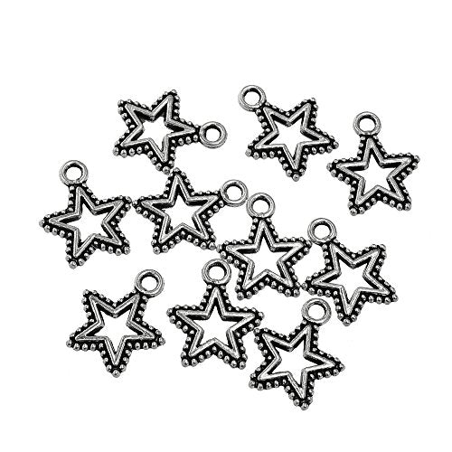 RUBYCA 60PCS Charm Pendant Star Tibetan Metal Beads Silver Color for Jewelry Making DIY Bracelet - color: Star-1, size: 60 PCS