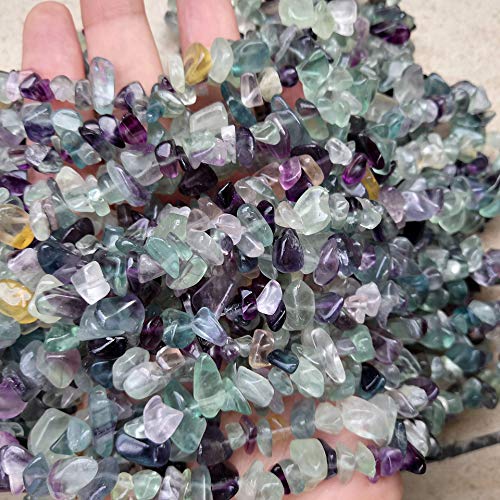 90 Inches Fluorite Irregular Shaped Crystal and Healing Tumbled Chip Stone Beads for Jewelry Making - color: Green Purple-Fluorite