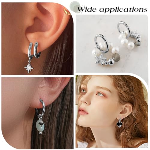 SUNNYCLUE 1 Box 24Pcs Silver Huggie Hoop Earrings Stainless Steel Huggie Hoops Bulk Round Clasp Metal Lever Backs Earrings Alloy Small Findings Ear Hooks for Jewelry Making DIY Craft Women Supplies - style: Style 4